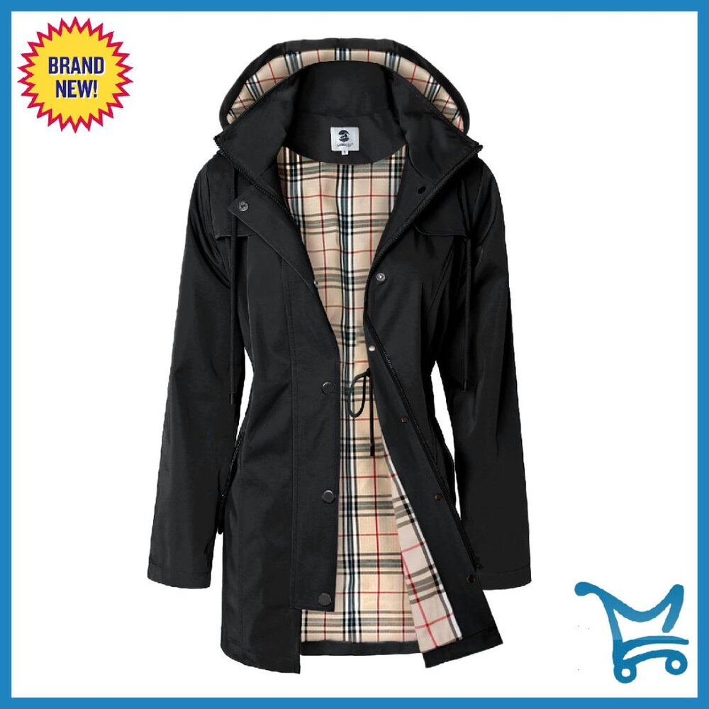 Women's Long Hooded Rain Jacket Water-Resistant Windbreaker Size Small